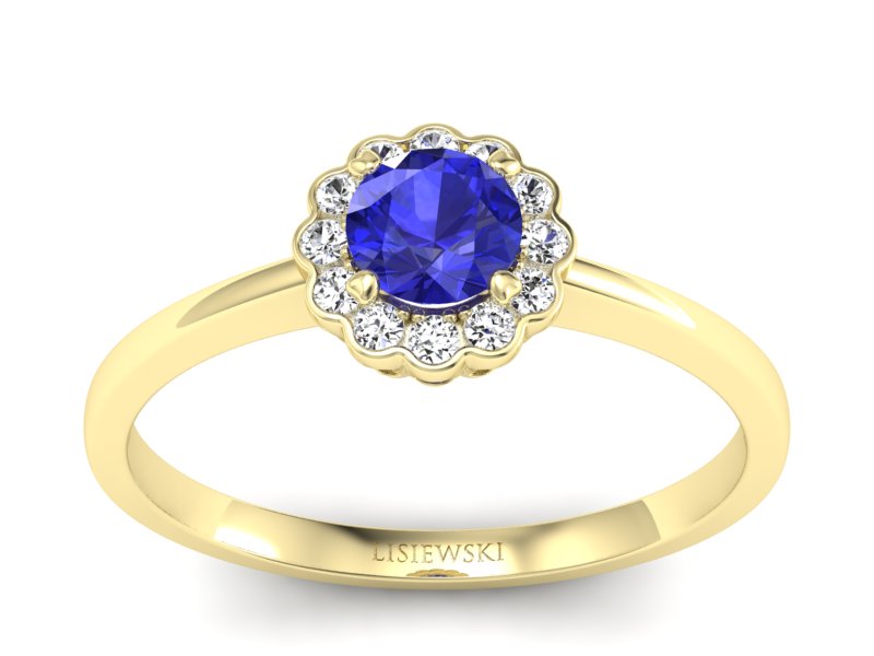 Pierścionek z szafirem i diamentami żółte złoto - p16197zszc - 1