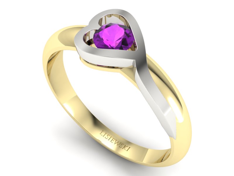 Pierścionek z ametystem żółte i białe złoto - p16198zbat - 3