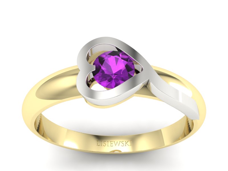 Pierścionek z ametystem żółte i białe złoto - p16198zbat - 1