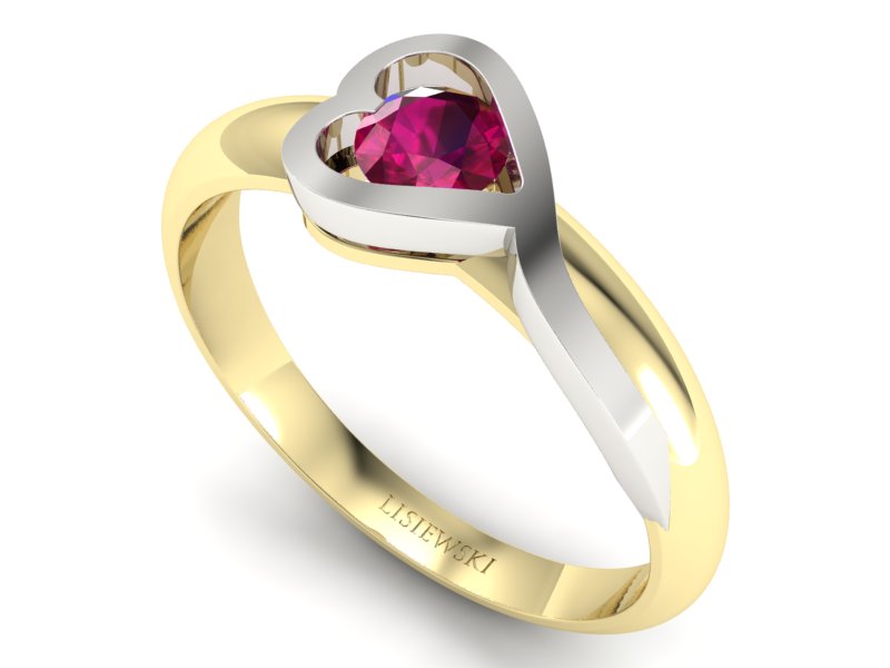Pierścionek z rubinem żółte białe złoto - p16198zbr - 3