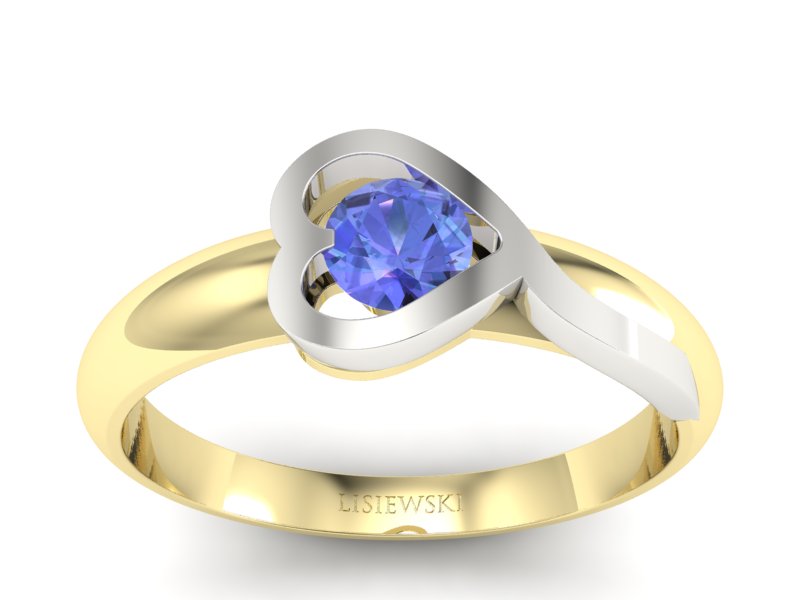 Pierścionek z tanzanitem białe i żółte złoto - p16198zbt - 1