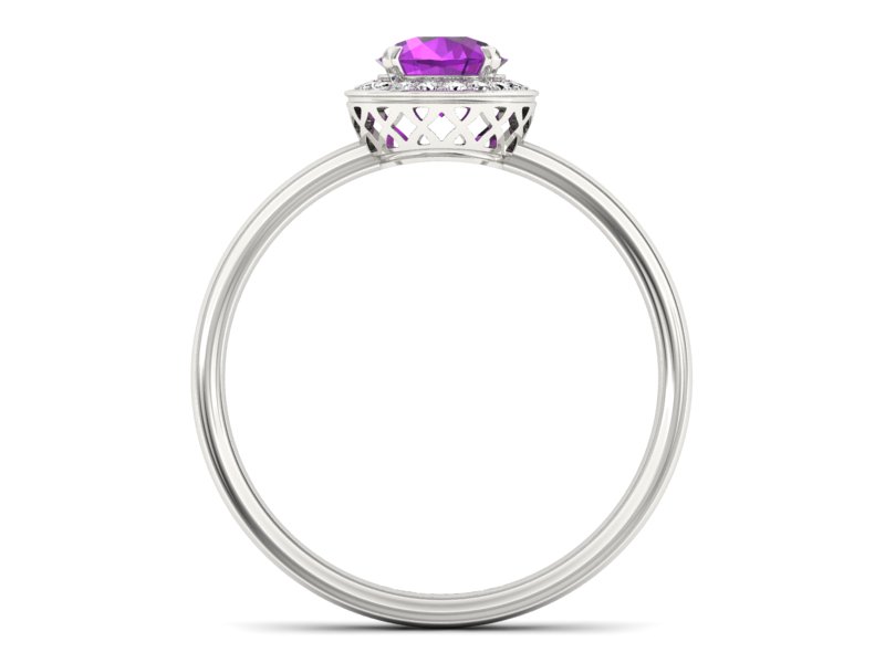 Złoty pierścionek z ametystem i diamentami - p16200bat - 2