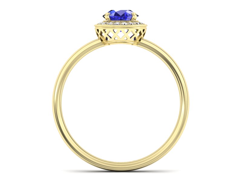 Złoty Pierścionek z szafirem i diamentami - p16200zszc - 2