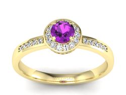Pierścionek z ametystem i diamentem żółte złoto - p16202zat