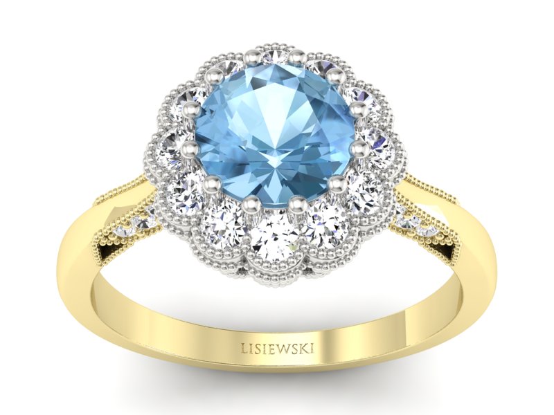 Pierścionek topaz i brylanty białe i żółte złoto - p16203zba - 1