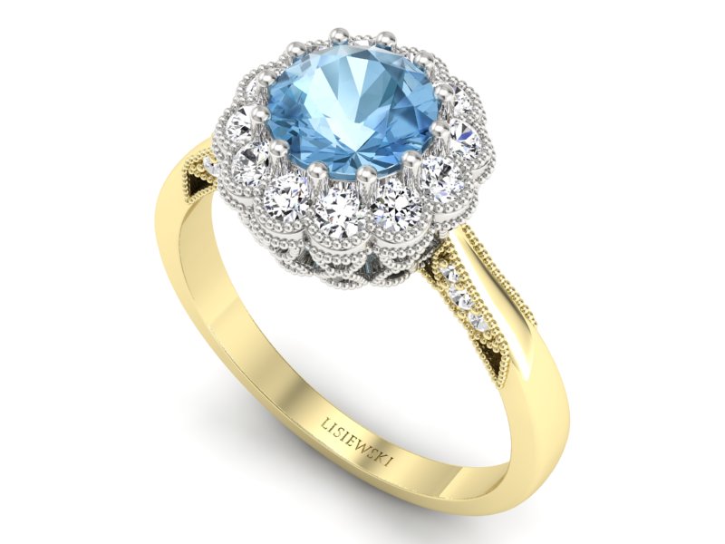 Pierścionek topaz i brylanty białe i żółte złoto - p16203zba - 3