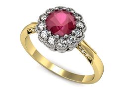 Pierścionek z rubinem i diamentami żółte złoto - p16203zbr