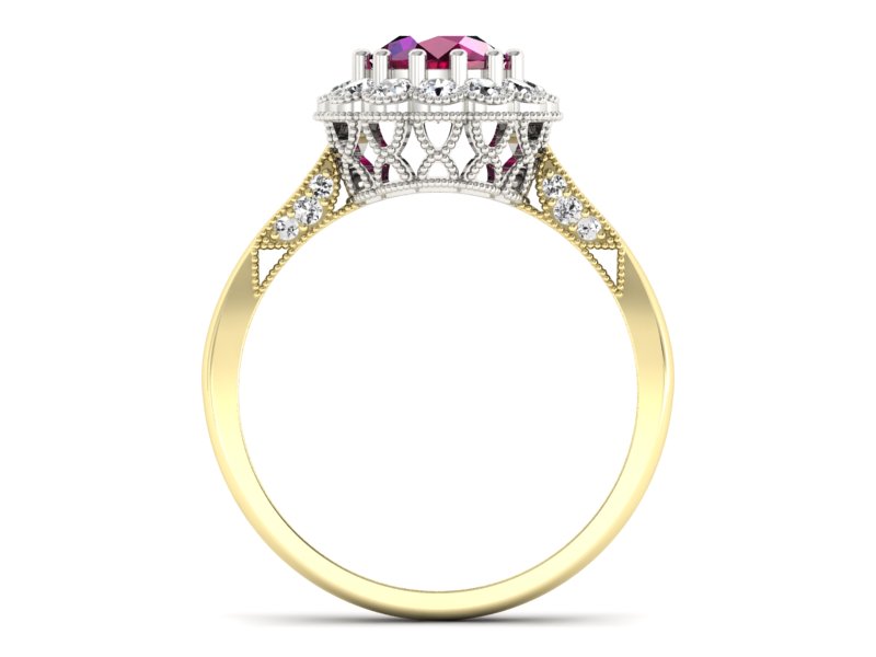 Pierścionek z rubinem i diamentami żółte złoto - p16203zbr - 2