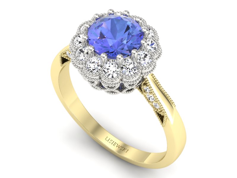 Złoty Pierścionek z tanzanitem i diamentami - p16203zbt - 3