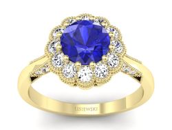 Pierścionek z szafirem i diamentami żółte złoto - p16203zszc