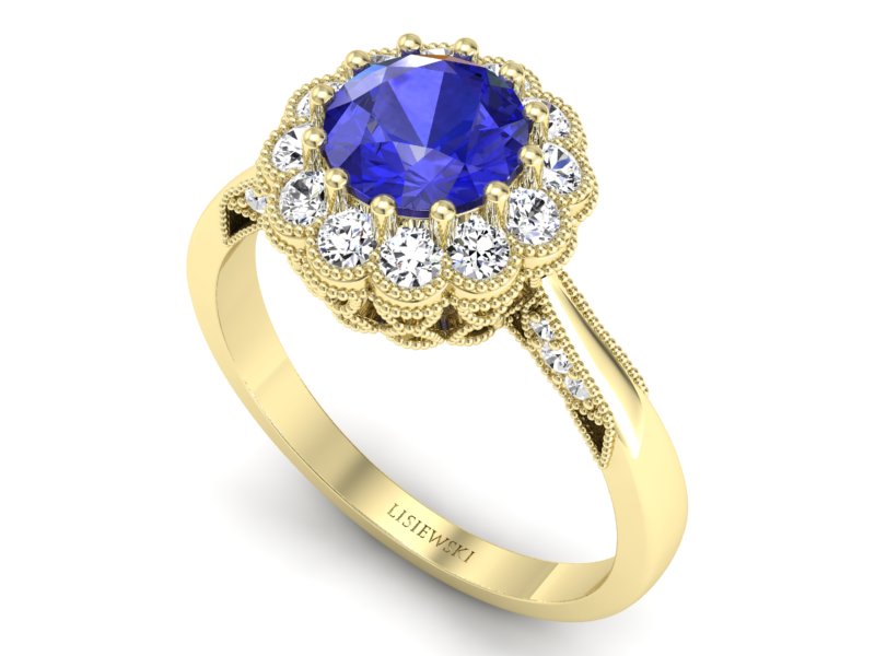 Pierścionek z szafirem i diamentami żółte złoto - p16203zszc - 3