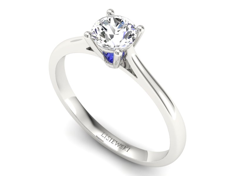 Pierścionek z brylantem i szafirem białe złoto - p16205bszc