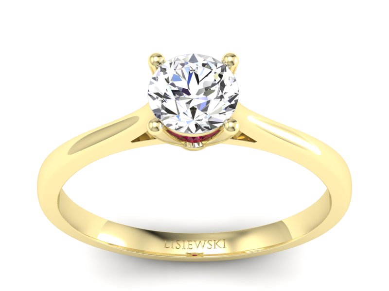 Złoty pierścionek z brylantem i rubinem - p16205zr - 1