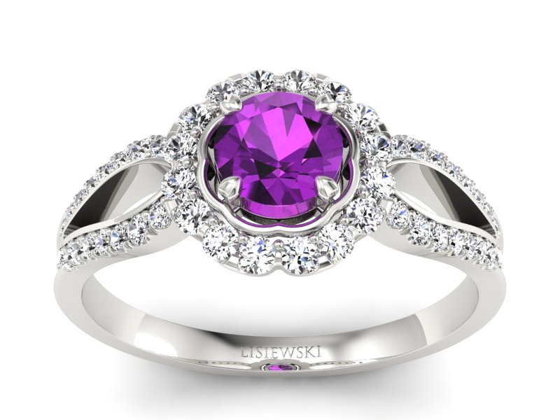 Pierścionek zaręczynowy z ametystem i brylantami - p16208bat - 1