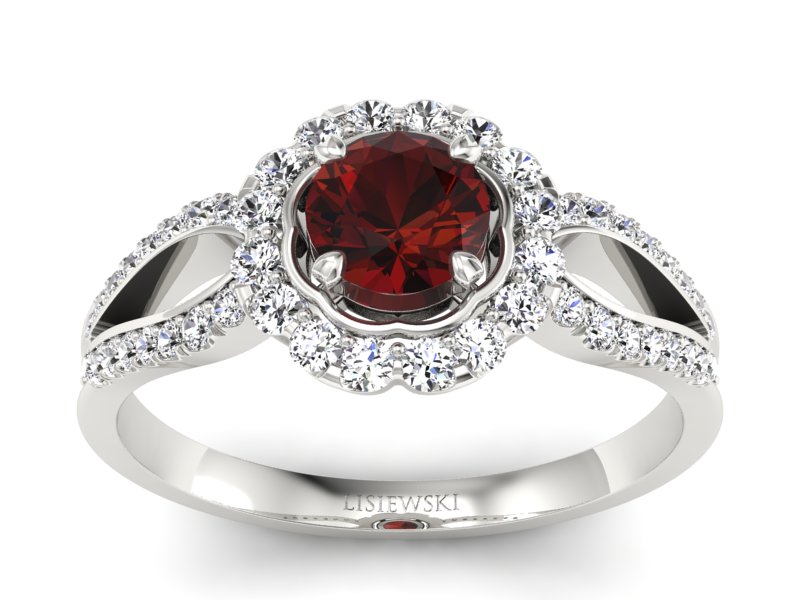 Pierścionek z granatem i brylantami białe złoto - p16208bgr - 1