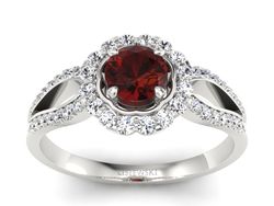 Pierścionek z granatem i brylantami białe złoto - p16208bgr