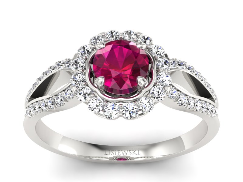 Pierścionek z rubinem i brylantami białe złoto - p16208br - 1