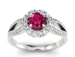 Pierścionek z rubinem i brylantami białe złoto - p16208br