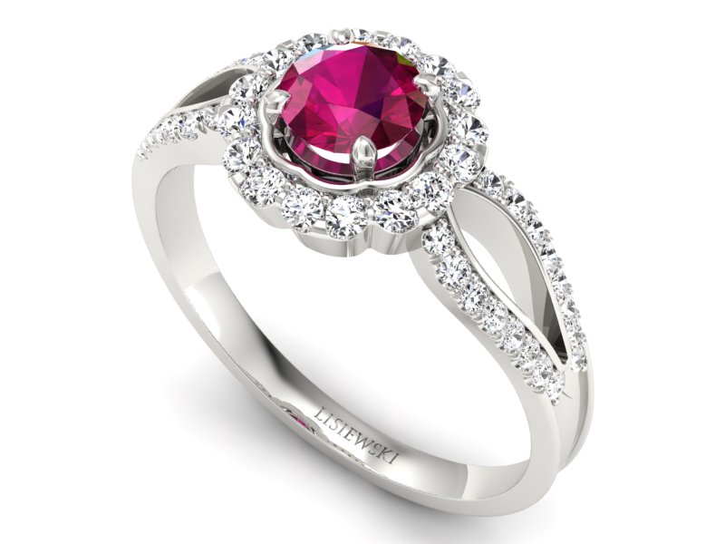 Pierścionek z rubinem i brylantami białe złoto - p16208br - 3