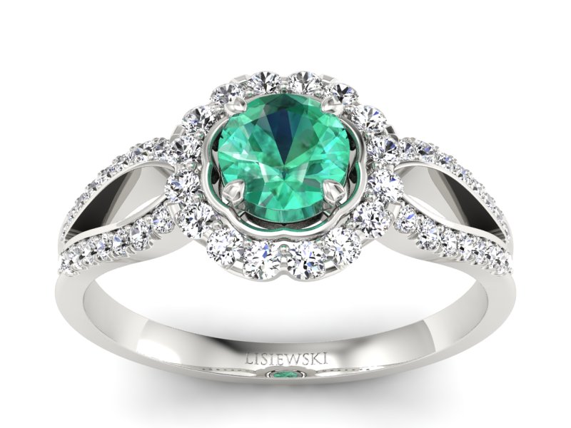 Złoty pierścionek ze szmaragdem i brylantami - p16208bsm - 1