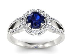 Pierścionek z szafirem i brylantami białe złoto - p16208bsz