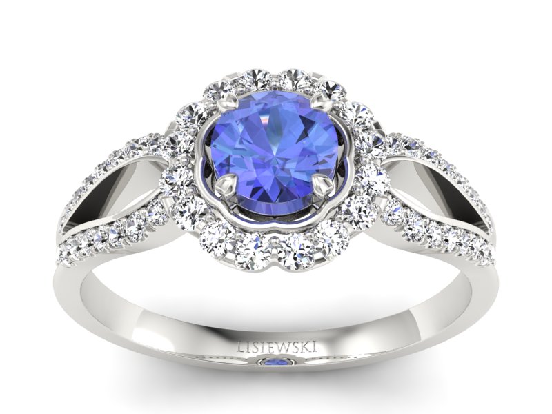 Pierścionek z tanzanitem białe złoto i brylantami - p16208bt - 1