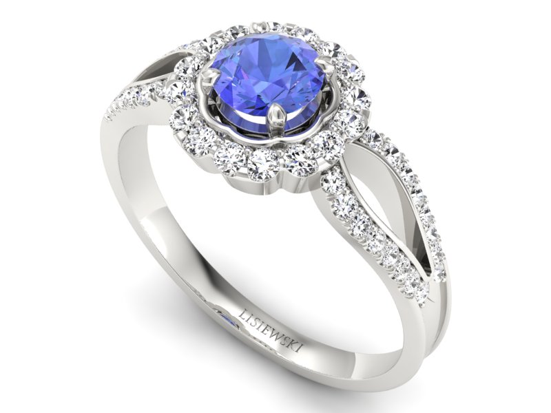 Pierścionek z tanzanitem białe złoto i brylantami - p16208bt - 3