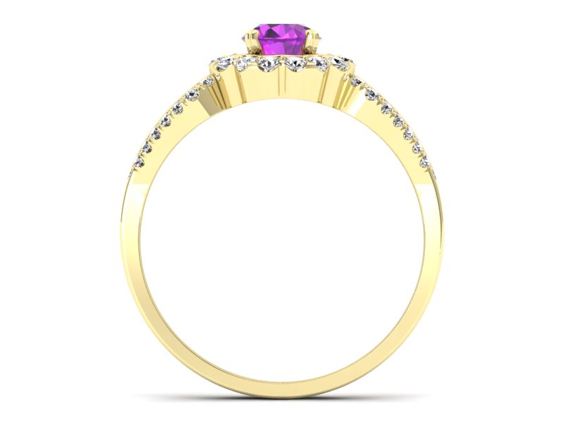 Pierścionek z ametystem i brylantami żółte złoto - p16208zat - 2