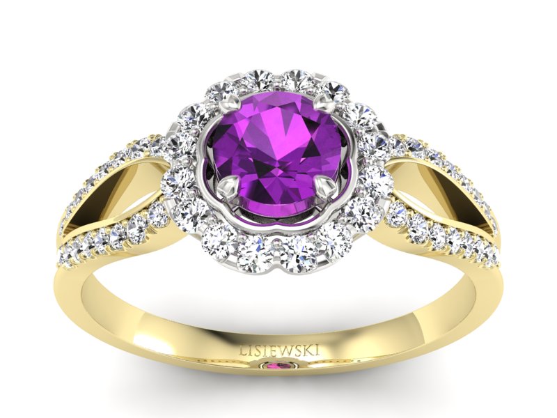 Złoty pierścionek z ametystem i brylantami - p16208zbat - 1