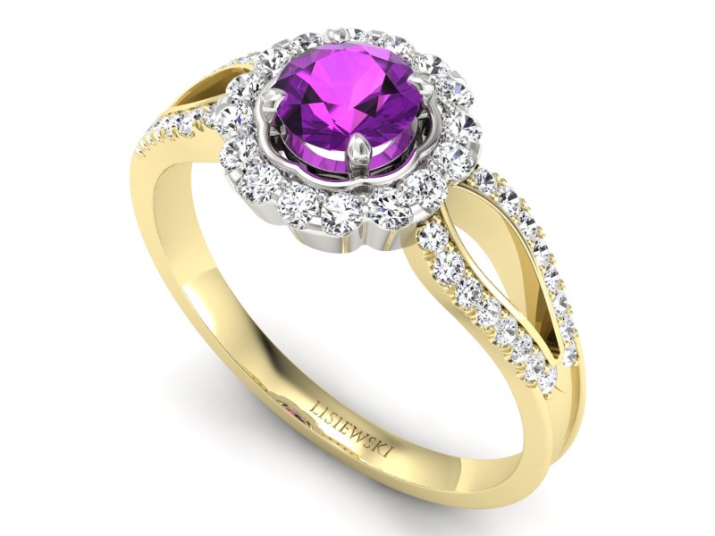 Złoty pierścionek z ametystem i brylantami - p16208zbat - 3