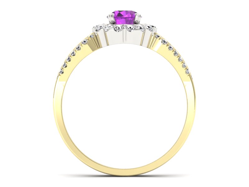 Złoty pierścionek z ametystem i brylantami - p16208zbat - 2