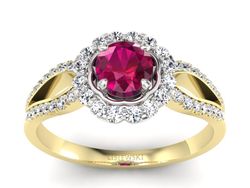 Złoty pierścionek z rubinem i brylantami - p16208zbr