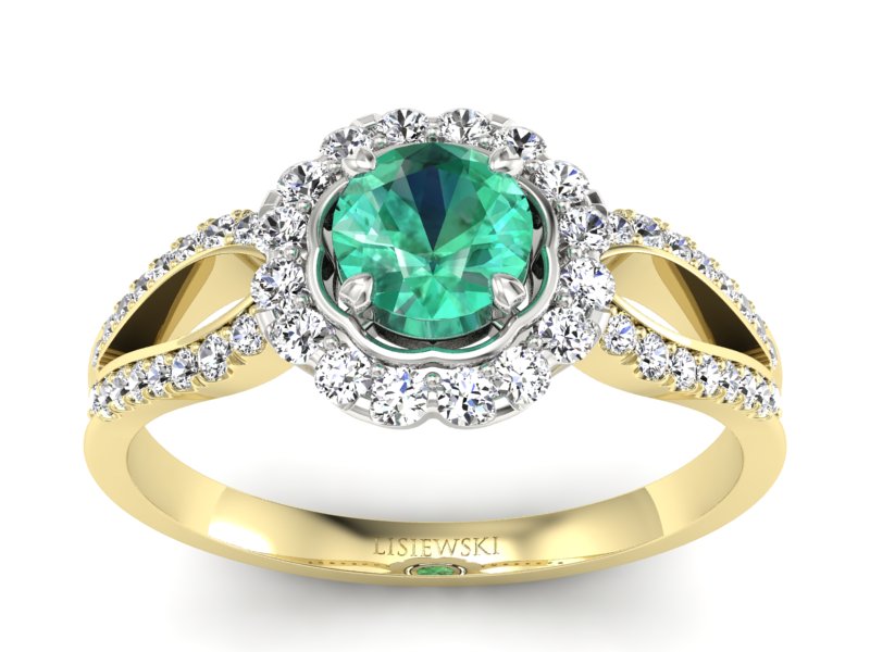 Złoty pierścionek ze szmaragdem i diamentami - p16208zbsm - 1