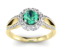 Złoty pierścionek ze szmaragdem i diamentami - p16208zbsm