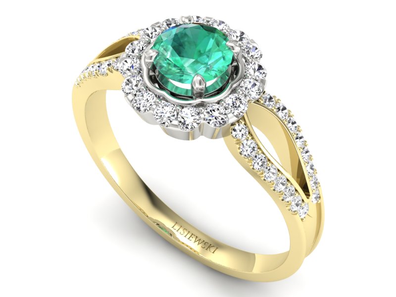 Złoty pierścionek ze szmaragdem i diamentami - p16208zbsm - 3