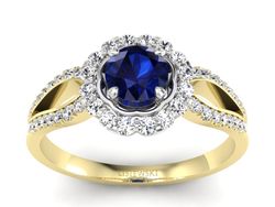 Złoty pierścionek z szafirem i brylantami - p16208zbsz