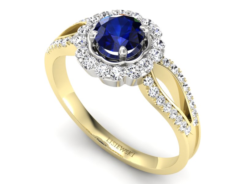 Złoty pierścionek z szafirem i brylantami - p16208zbsz - 3