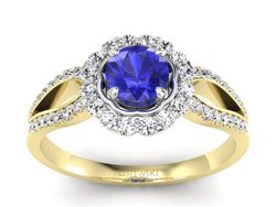 Złoty pierścionek z brylantem i szafirem - p16208zbszc