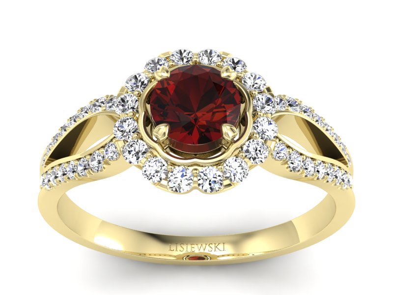 Złoty pierścionek z granatem i brylantami - p16208zgr - 1