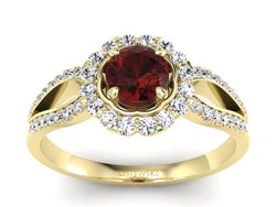 Złoty pierścionek z granatem i brylantami - p16208zgr