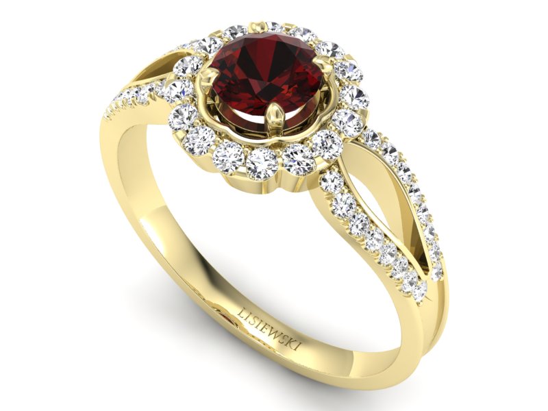 Złoty pierścionek z granatem i brylantami - p16208zgr - 3