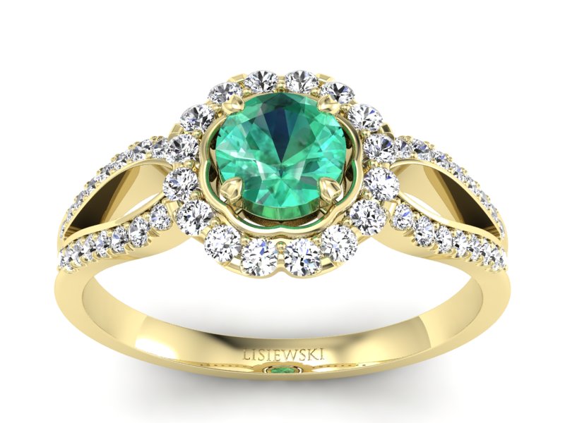 Złoty pierścionek ze szmaragdem i brylantami - p16208zsm - 1
