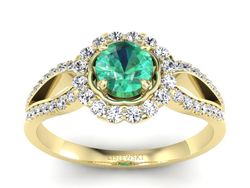 Złoty pierścionek ze szmaragdem i brylantami - p16208zsm