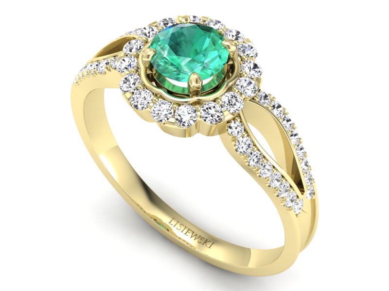 Złoty pierścionek ze szmaragdem i brylantami - p16208zsm - 3