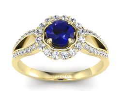 Pierścionek ze spinelem i diamentami żółte złoto - p16208zsp