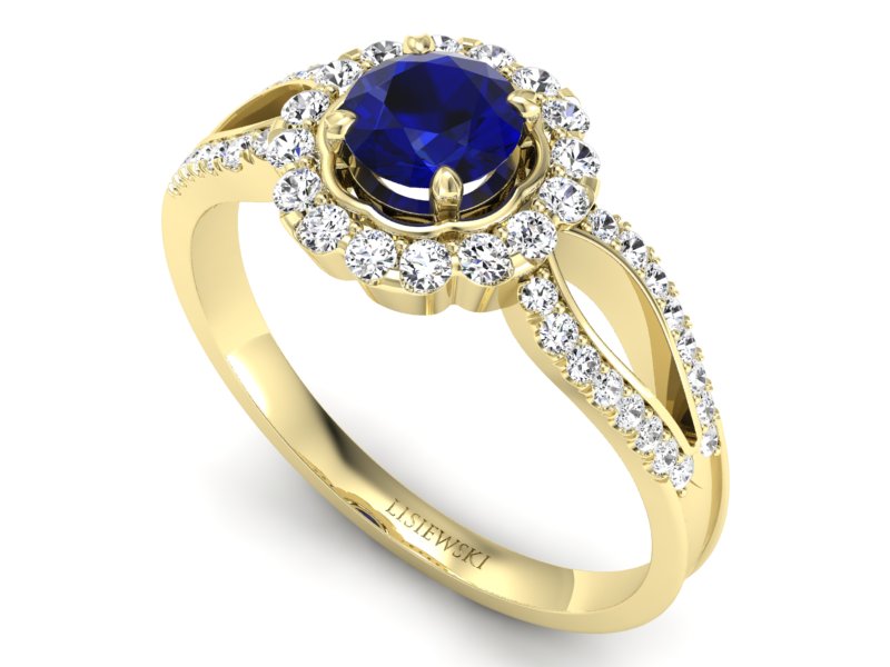 Pierścionek ze spinelem i diamentami żółte złoto - p16208zsp - 3