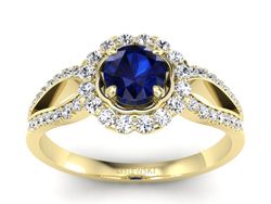 Złoty pierścionek z szafirem i brylantami - p16208zsz