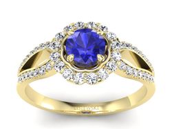 Złoty pierścionek z szafirem i brylantami - p16208zszc