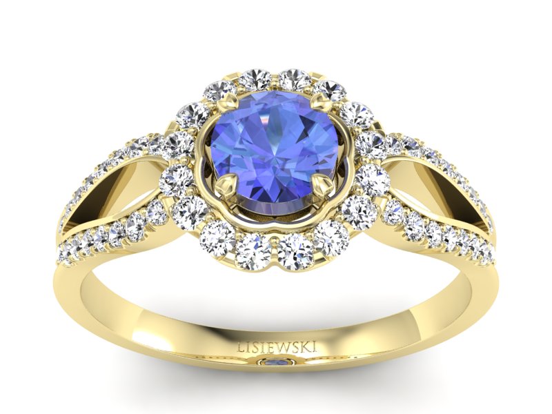Pierścionek z tanzanitem i brylantami żółte złoto - p16208zt - 1