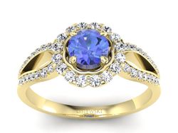 Pierścionek z tanzanitem i brylantami żółte złoto - p16208zt